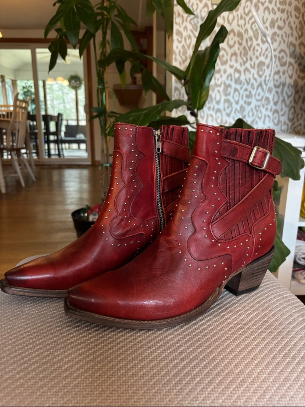 BRAND NEW freebird Red Studded Leather Ankle Boots